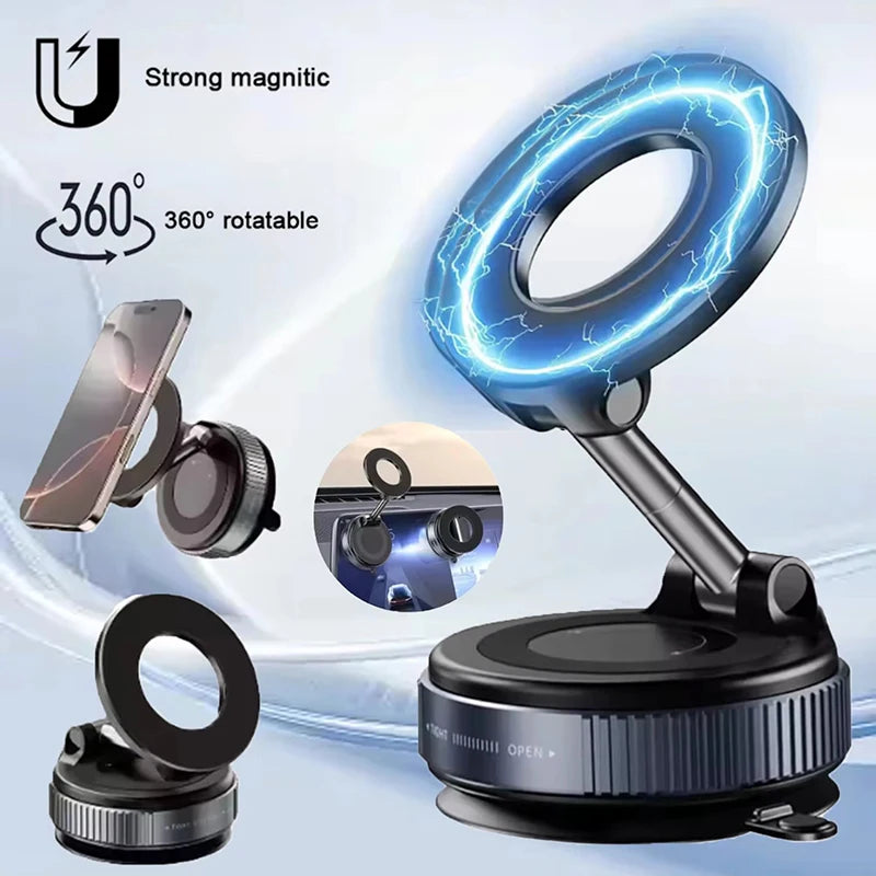 Strong Magnetic Car Phone Holder Foldable Design 360° Adjustable Vacuum Mount for CarDeskBathroom Use Three-axis Rotation For Free Adjustment A Convenient Choice For Multiple Scenarios
