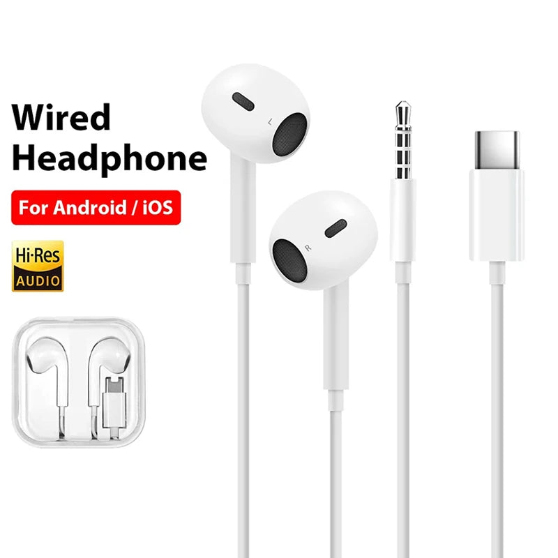 Original Wired Type C Headphones for Apple iPhone 17/16/15/14/13/12/11 pro Max/XS/X/XR/7/8/6 Bluetooth Earplugs Accessories