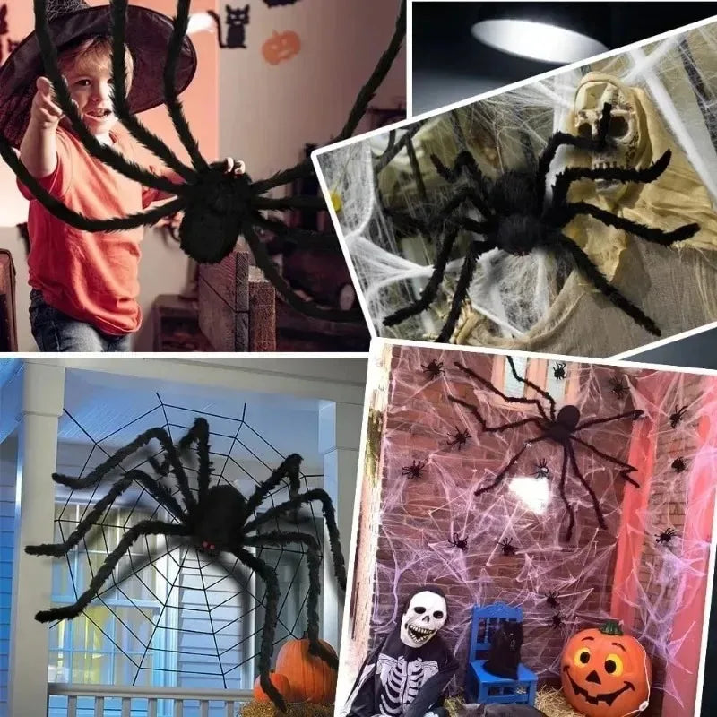 Halloween Big Plush Spider Horror Halloween Decoration Party Prop Outdoor Giant Spider Decor 30-200cm Chamber Prank Black Spider