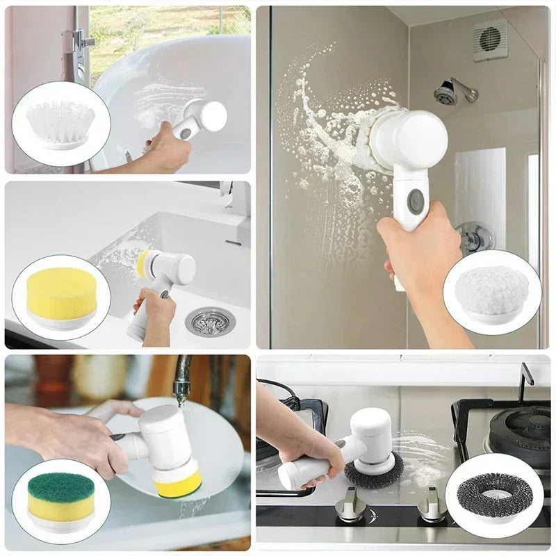Cordless Electric Spin Scrubber with 5 Brush Heads