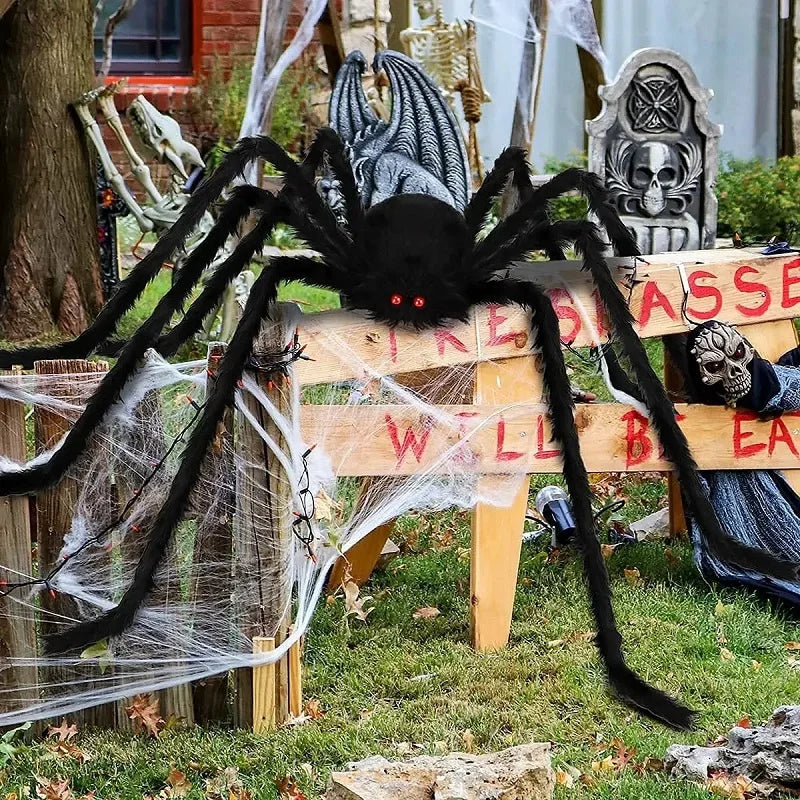 Halloween Big Plush Spider Horror Halloween Decoration Party Prop Outdoor Giant Spider Decor 30-200cm Chamber Prank Black Spider